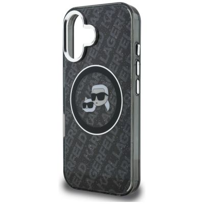 6. Etui Karl Lagerfeld IML Glitter Karl & Choupette Heads Logo MagSafe na iPhone 16 - czarne