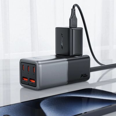 4. Ładowarka biurkowa Acefast Z2 GaN 75W PD 3x USB-C 2x USB-A - czarno-szara