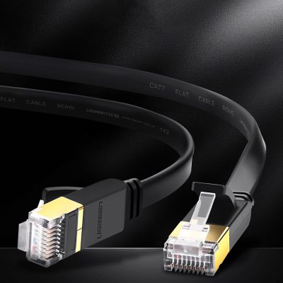 4. Ugreen kabel sieciowy internetowy Ethernet patchcord U/FTP Cat. 7 10Gb/s płaski 0.5m czarny (NW106)