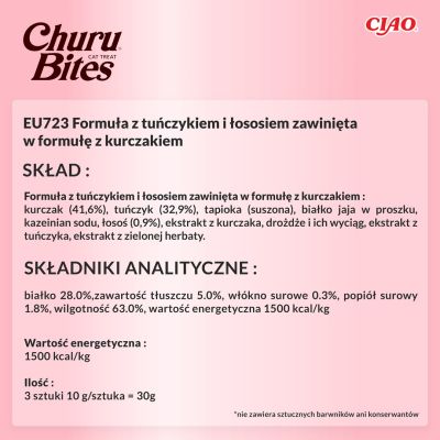 7. Przysmak CHURU Bites Tuńczyk&Łosoś dla kota 3x10g