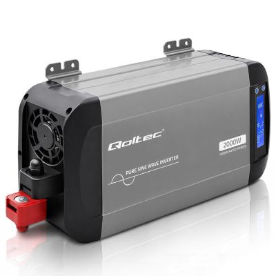 7. Qoltec Przetwornica napięcia Pure Sine Wave | 12V na 230V | 1000/2000W | LCD | USB | USB-C | Kompatybilna z LiFePO4 GEL AGM