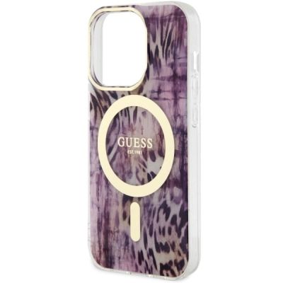 6. Etui Guess Leopard MagSafe na iPhone 14 Pro - różowe