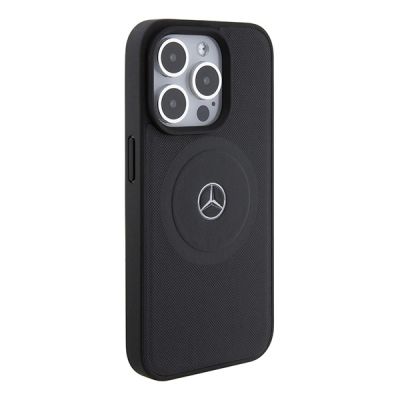 4. Etui Mercedes Benz Crossed Lines Pattern Leather MagSafe na iPhone 15 Pro - czarne