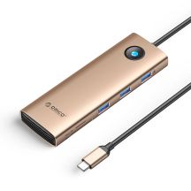 Stacja dokująca USB-C Orico PW11 9w1 3x USB-A 3.0 1x USB-C PD 100 1x HDMI 4K 60Hz 1x VGA 1080P 60Hz 1x microSD/SD 1x RJ45 Gigabit Ethernet - różowo-złota