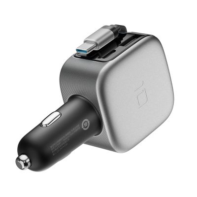 3. Ładowarka samochodowa Cuktech CC903P 100 W z wyświetlaczem i zwijanym kablem USB-C 70 cm - szara