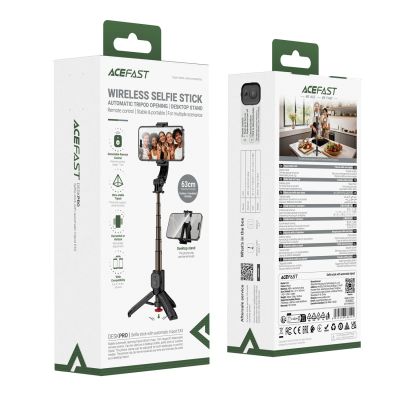 8. Selfie stick Acefast E42 z automatycznym statywem i pilotem Bluetooth 63 cm - czarny