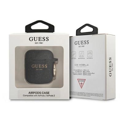 3. Etui Guess Silicone Glitter na AirPods 1/2 - czarne
