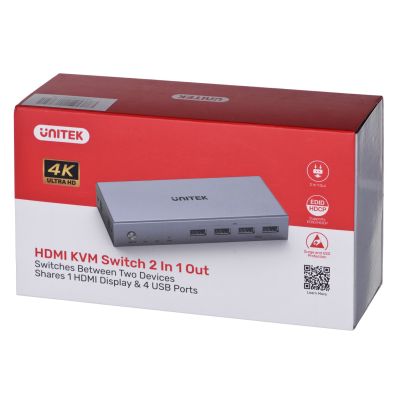 12. UNITEK PRZEŁĄCZNIK KVM 4K HDMI 2.0,2-IN,1-OUT +USB
