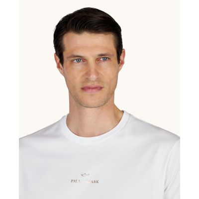 3. Paul&Shark T-shirt bawełniany męski biało-złoty 99311008-10E - klasyczny krój, logo
