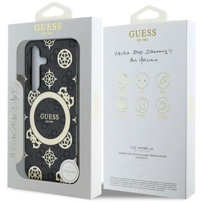 8. Etui Guess 4G Background Gold Electroplated Peony Pattern MagSafe do Samsung Galaxy S25 czarny