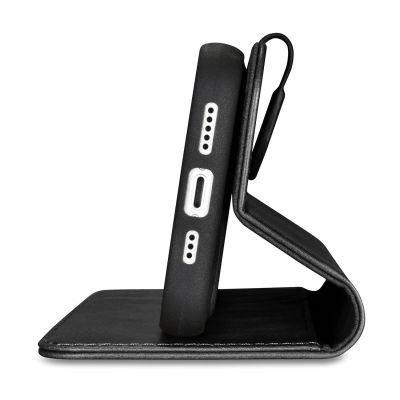 7. iCarer Oil Wax Wallet Case 2in1 etui iPhone 14 Plus skórzany pokrowiec z klapką Anti-RFID czarny (WMI14220723-BK)