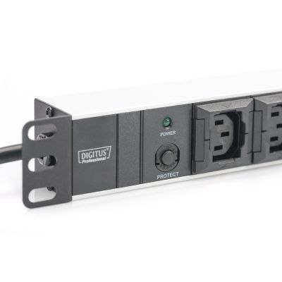 4. Digitus Listwa zasilająca PDU 19" Rack, 10x gniazdo C13, 2.0m, 1x wtyk C14, 10A, zabezpieczenie przeciążeniowe, profil aluminiowy