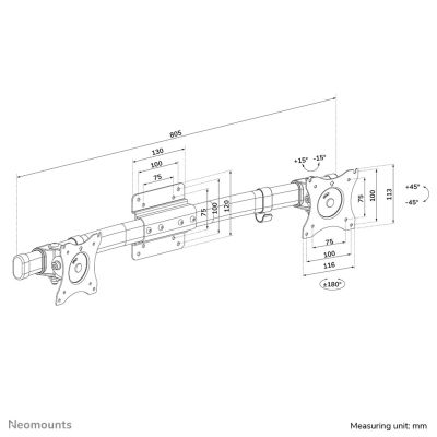 10. Neomounts FPMA-CB100BLACK uchwyt / stojak do monitorów 68,6 cm (27") Ściana Czarny