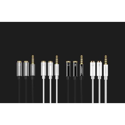 9. Ugreen kabel przewód rozdzielacz słuchawkowy 3,5 mm mini jack AUX mikrofon 20cm (mikrofon + wyjście stereo) srebrny (30619)