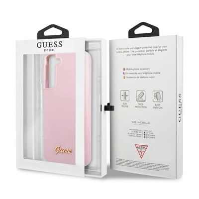 8. Etui Guess Silicone Script Metal Logo na Samsung Galaxy S22+ - lawendowe