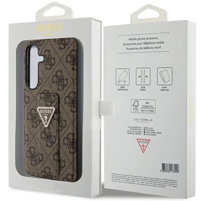 8. Etui Guess Grip Stand 4G Triangle Strass na Samsung Galaxy S24 - brązowe