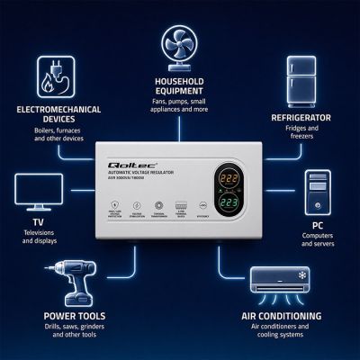 4. Qoltec Automatyczny Stabilizator napięcia AVR 3000VA | 1800W | Compact | Toroidalny transformator