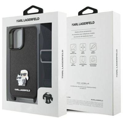 6. Etui Karl Lagerfeld Saffiano Karl&Choupette Metal Pin CBDY Strap na iPhone 16 - czarne
