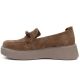 3. Skórzane półbuty damskie mokasyny na platformie z koralikami camel Vinceza 79649