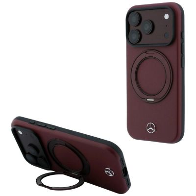 Etui Mercedes Leather with Ring Stand MagSafe na iPhone 18 Pro Max / 17 Pro Max - burgundowe