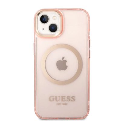 3. Etui Guess Gold Outline Translucent MagSafe na iPhone 14 - różowe