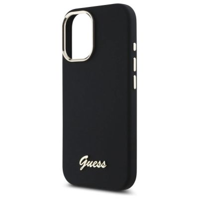 6. Etui Guess Silicone Script Metal Logo & Frame na iPhone 16 - czarne