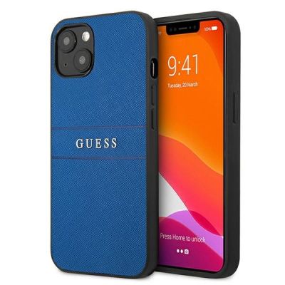 Etui Guess Saffiano Strap na iPhone 13 mini 5,4" - niebieskie
