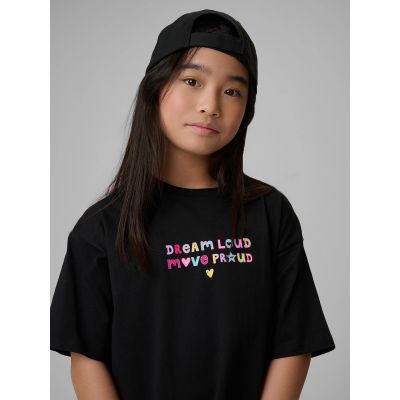5. T-shirt loose z nadrukiem dziewczęcy 4F 4FJRSS26TTSHF4137-20S