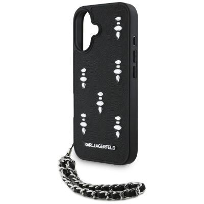 5. Etui Karl Lagerfeld Saffiano Crystals w/Chain na iPhone 16 - czarne