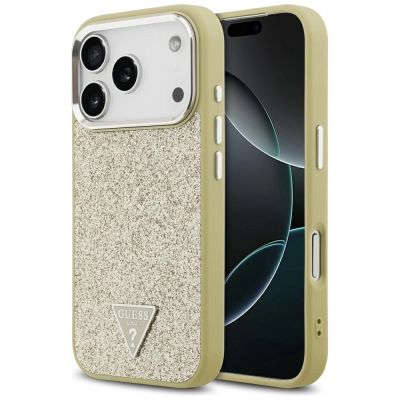 Etui Guess Glitter Triangle Logo MagSafe na iPhone 17 Pro - złote