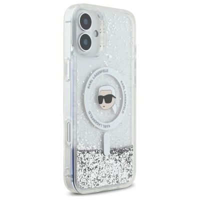 4. Etui Karl Lagerfeld Liquid Glitter Karl Head Magsafe na iPhone 16 Plus - przezroczyste