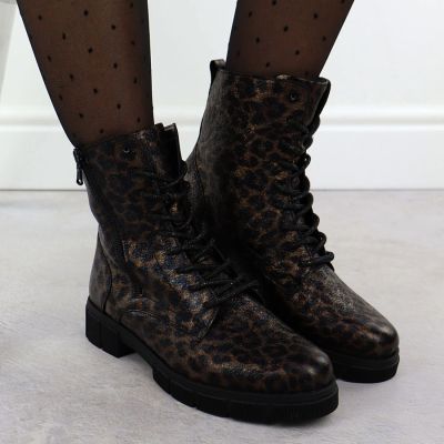 12. Botki damskie workery w panterkę brązowe Rieker Remonte D2S72-90