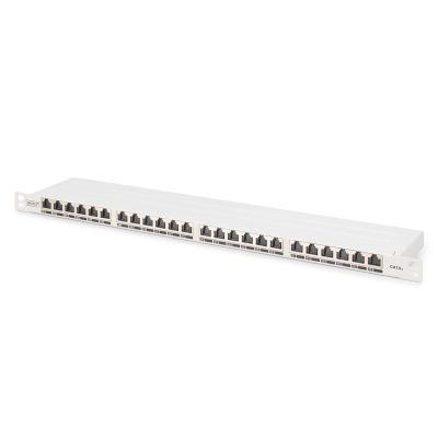9. Panel krosowy high density 19'' 24x RJ45, LSA poziom, kat.6A, ekranowany, 0.5U, szary, prowadnica kabli
