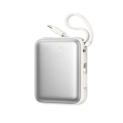 Powerbank Joyroom JR-PBF27 10000mAh 22.5W z wbudowanymi kablami USB-C i Lightning - biały