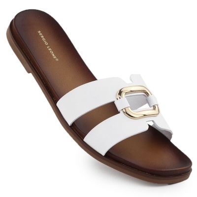 4. Klapki damskie z ozdoba białe Sergio Leone SK077H