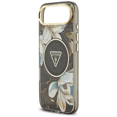 6. Etui Guess IML Glitter Flowers Triangle MagSafe do iPhone Air - czarne
