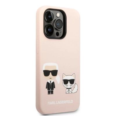 4. Etui Karl Lagerfeld Silicone Karl&Choupette MagSafe na iPhone 14 Pro - jasnoróżowe