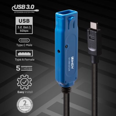 3. Lindy 43380 kabel USB USB 3.2 Gen 1 (3.1 Gen 1) 5 m USB C USB A Czarny