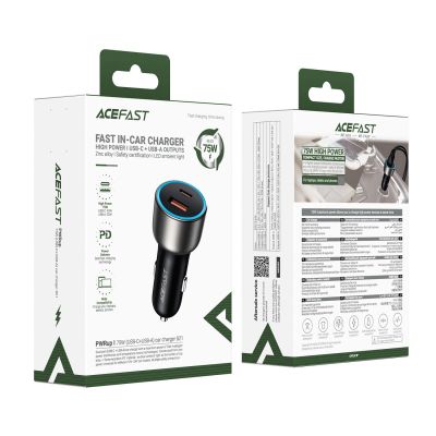 5. Ładowarka samochodowa Acefast B21 75 W USB-C + USB-A - czarna