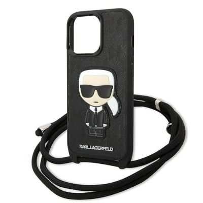 5. Etui Karl Lagerfeld Leather Monogram Patch and Cord Iconik na iPhone 13 Pro / 13 - czarne