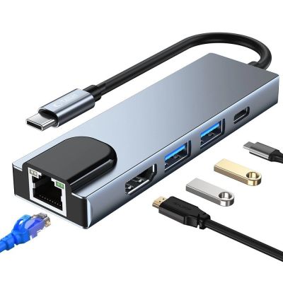 2. HUB Tech-Protect V3 5w1 USB-C - USB-A 3.0 / USB-A 2.0 / USB-C / HDMI / RJ45 - szary