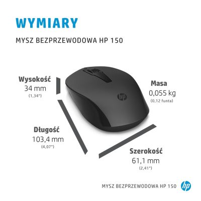 6. Mysz HP 150 Wireless Mouse bezprzewodowa czarna 2S9L1AA