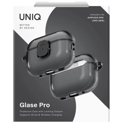 6. Etui UNIQ Glase Pro na AirPods Pro 3 Lock Case - przezroczysto-czarne