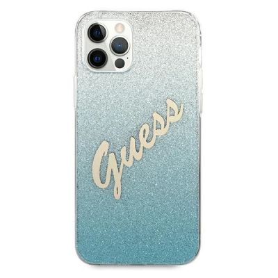3. Etui Guess Glitter Gradient Script na iPhone 12 / iPhone 12 Pro - niebieskie