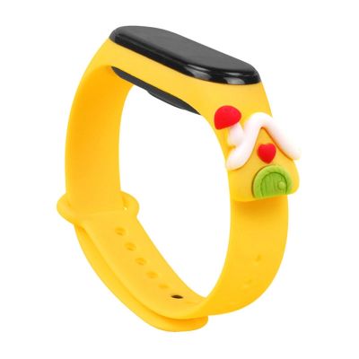 Opaska Strap Xmas do Xiaomi Mi Band 5 / 6 świąteczny silikonowy pasek bransoletka z domkiem - żółta