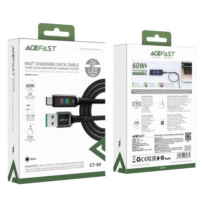 7. Kabel Acefast C7-04 USB-A USB-C 60W 1.2m z wyświetlaczem - czarny