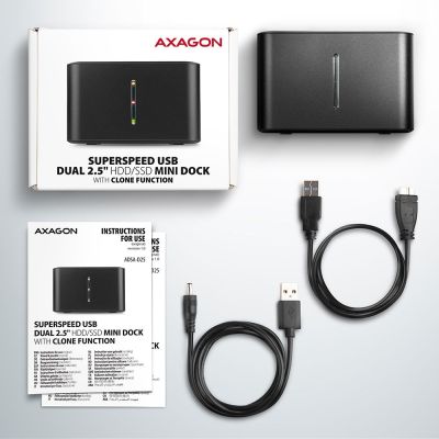 10. Axagon ADSA-D25 stacja dokująca do dysków twardych USB 3.2 Gen 1 (3.1 Gen 1) Type micro-B Czarny