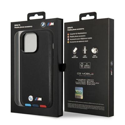 8. Etui BMW Leather Stamp Tricolor MagSafe na iPhone 14 Pro - czarne
