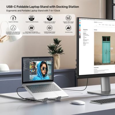 10. UNITEK PODSTAWKA POD LAPTOP REGULOWANA + HUB USB-C/A, HDMI 2.0, PD 100W