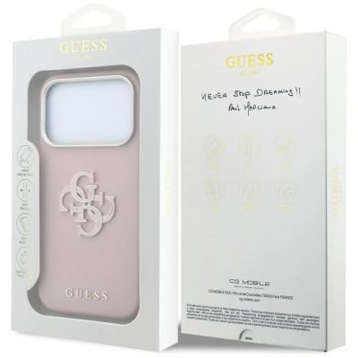 8. Etui Guess Grained & Big Resin Logo na iPhone 18 Pro / 17 Pro - różowe